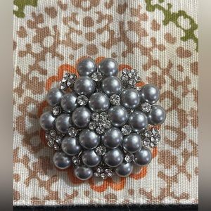 Faux Gray Pearl and CZ Brooch